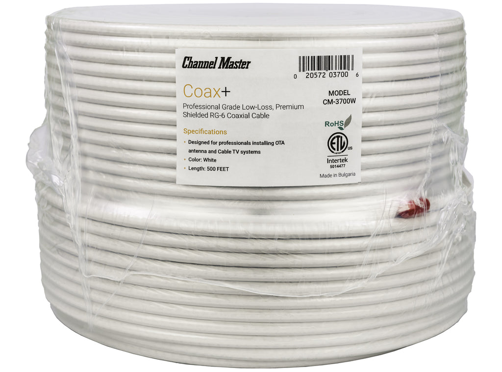 Channel Master Coax+ 500' White Coaxial Cable (Professional-Grade) Package, Part Number: CM-3700W