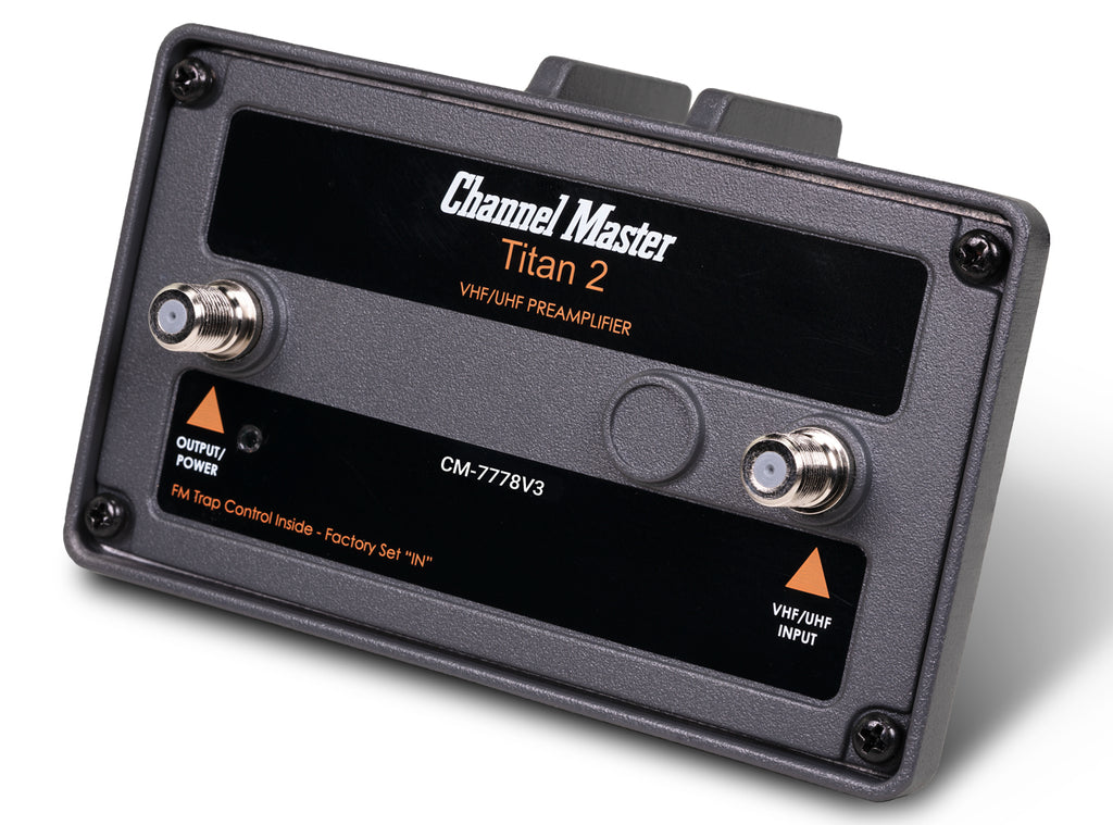 Channel Master Titan 2 Medium Gain Preamplifier (Version 3) Angle, Part Number: CM-7778V3
